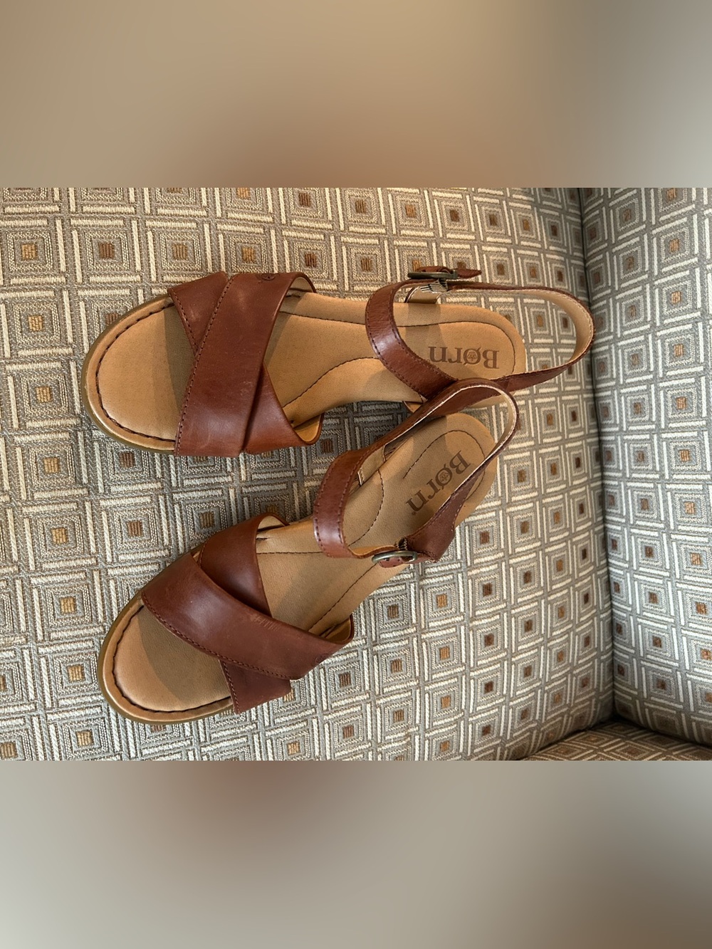 Born Brown Leather Cross-Strap Slingback Sandals